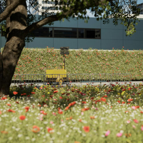 Optima Meadow Vertical Rainscreen Facade mounted with flowers