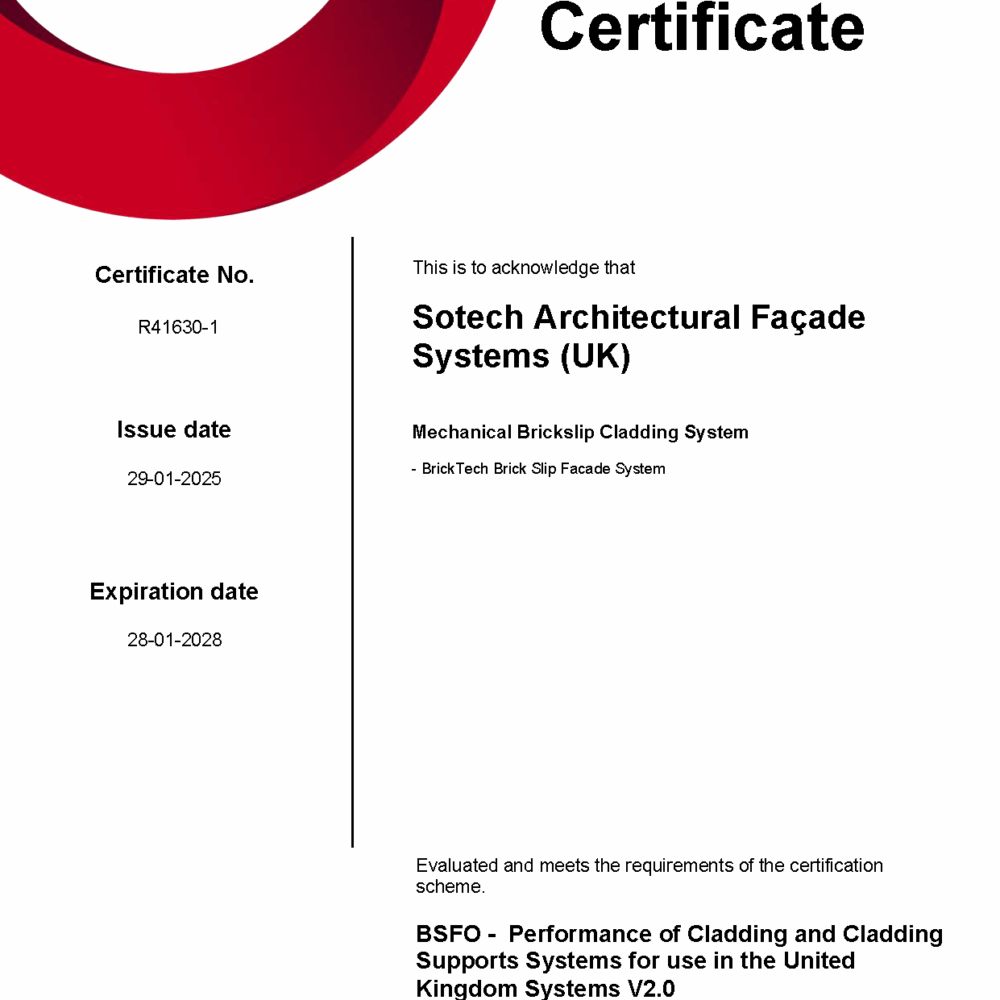 Optima BrickTECH UL Solutions Certificate